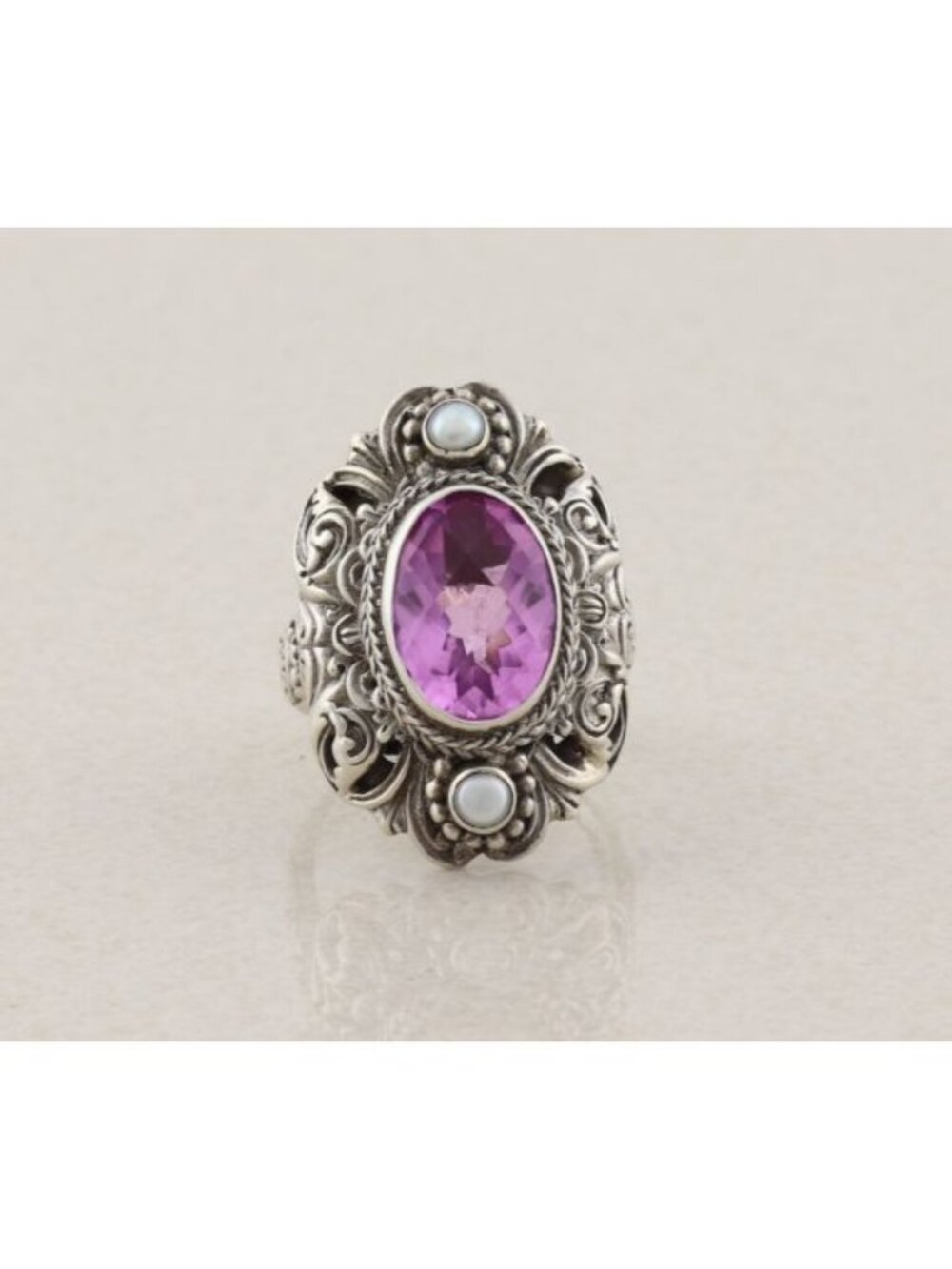 Sterling Silver Natural Amethyst and Pearl Ring Sarda Size 8 1/4